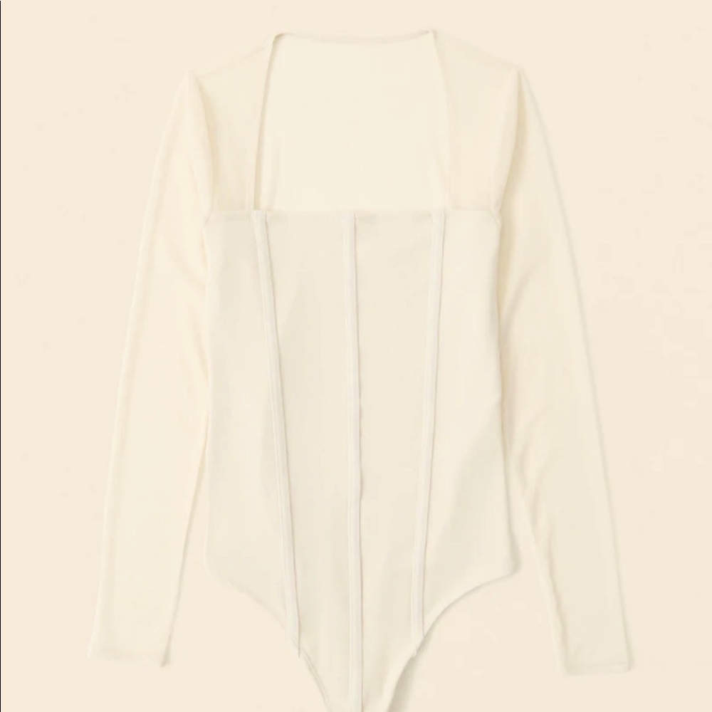 Long-Sleeve Mesh Corset  bodysuit